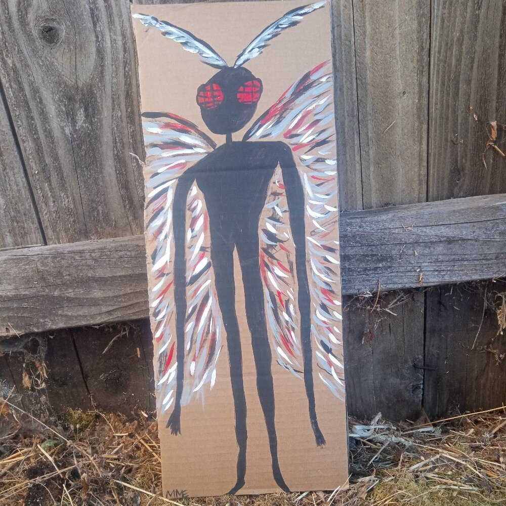 Mothman Painting On Cardboard - Picture 4 of 11